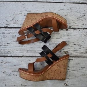 Dolce Vita Women's Black Brown Cork Wedge Sandals